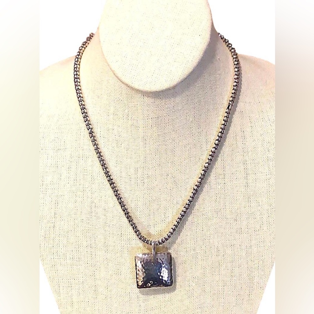 SILPADA Sterling Silver Popcorn Necklace and Hammered Puffed Square Pendant
